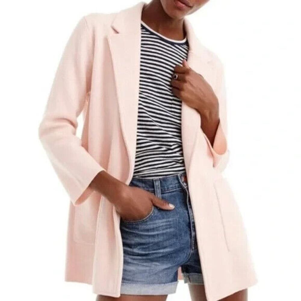 J. Crew Sophie Sweater Blazer XS Wool Open Pockets Blush Pink Cardigan Minimal